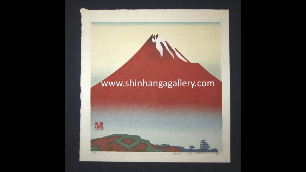 A HUGE Orig Japanese Woodblock Print PENCIL Sign Limit# Hashimoto Okiie Mt. Fuji Morning 1972