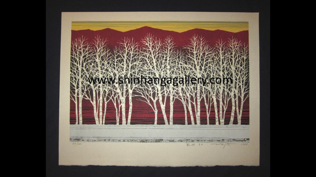 A Huge Orig Japanese Woodblock Print Pencil-Signed Limit# Fujita Fumio Twilight II A 1990