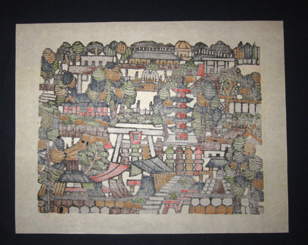 An Extra Large Orig Japanese Woodblock Print Mori Yoshitoshi PENCIL Sign Limit# Market Place 1967