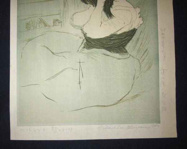 A Great Orig Japanese Woodblock Print Okuyama Jihachiro PENCIL Sign Woman Combing Hair July Showa 35 (1960)