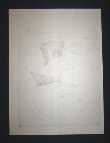 A Great Orig Japanese Woodblock Print Okuyama Jihachiro PENCIL Sign Woman Combing Hair July Showa 35 (1960)