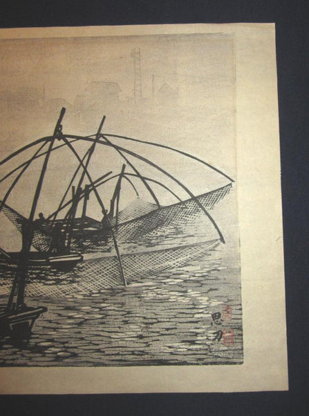 A Great Huge Orig Japanese Woodblock Print Fishing