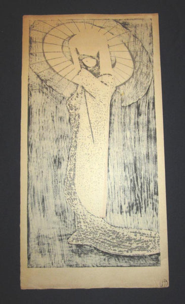 A Huge Orig Japanese Woodblock Print Kaoru Kawano Sagimusume Covered Geisha1 1960s