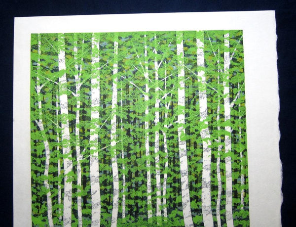 A Huge Orig Japanese Woodblock Print Pencil-Signed Limit# Fujita Fumio Forest Trail A 1992