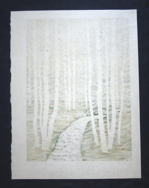 A Huge Orig Japanese Woodblock Print Pencil-Signed Limit# Fujita Fumio Forest Trail A 1992