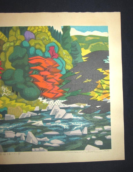 AN EXTRA LARGE Orig Japanese Woodblock Print LIMIT NUMBER PENCIL SIGN Kitaoka Fumio Koran Valley Maple