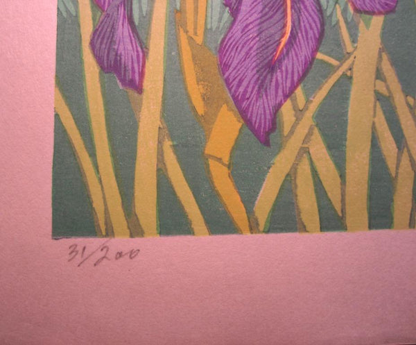 AN EXTRA LARGE Orig Japanese Woodblock Print LIMIT NUMBER PENCIL SIGN Kitaoka Fumio Katsu Iris