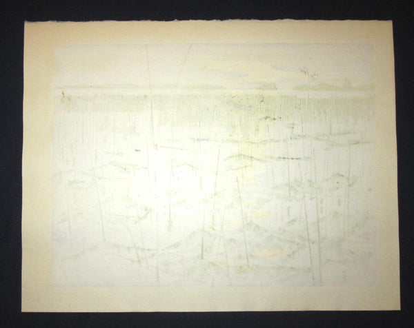 AN EXTRA LARGE Orig Japanese Woodblock Print LIMIT NUMBER PENCIL SIGN Kitaoka Fumio Mikawa Bay Seaweed