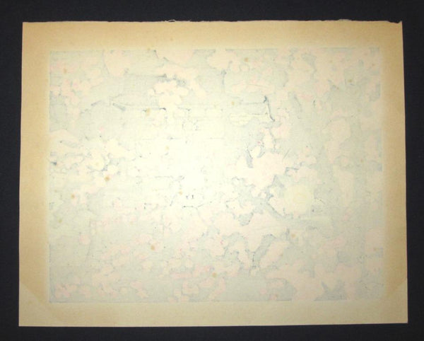 AN EXTRA LARGE Orig Japanese Woodblock Print LIMIT NUMBER PENCIL SIGN Kitaoka Fumio Okazaki Castle Night Cherry Blossom