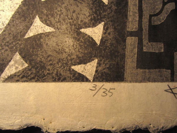 A Huge Orig Japanese Woodblock Print PENCIL Sign LIMIT# Kan Kawada Storage House 1984