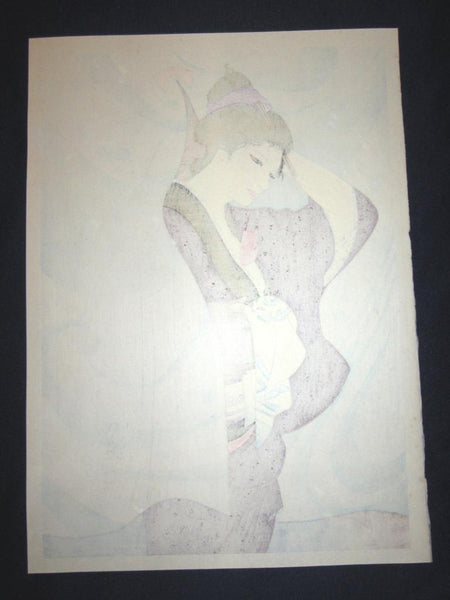A Great Orig Japanese Woodblock Print Iwata Sentaro Bijin Beauty Daytime Pssion 1970