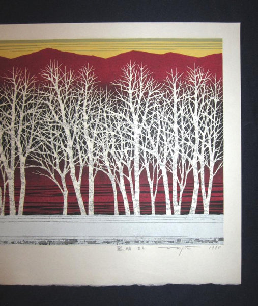 A Huge Orig Japanese Woodblock Print Pencil-Signed Limit# Fujita Fumio Twilight II A 1990