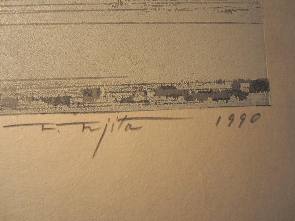A Huge Orig Japanese Woodblock Print Pencil-Signed Limit# Fujita Fumio Twilight II A 1990