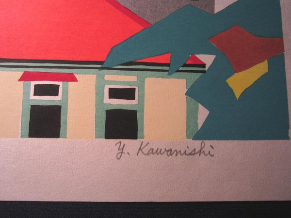 A Huge Orig Japanese Woodblock Print PENCIL Limit# Kawanishi Yuzaburo Cupola Rooster Weathervane 1970S