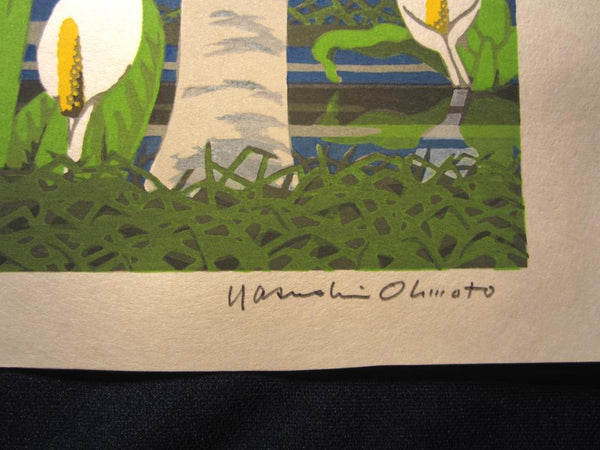 A Huge Orig Japanese Woodblock Print PENCIL Sign LIMIT# Yasushi Ohmoto Onuma and Water Basho