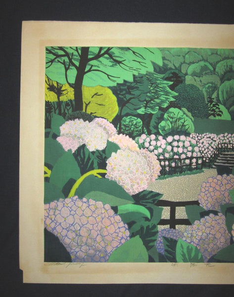 A HUGE Orig Japanese Woodblock Print LIMIT# PENCIL SIGN Hayashi Waichi Hydrangea 1980