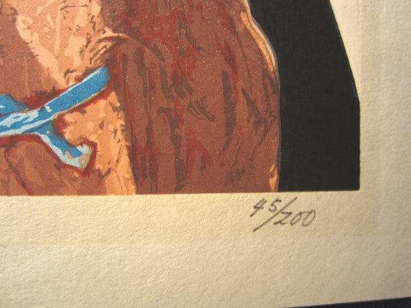 A Great Huge Orig Japanese Woodblock Print Limit# Pencil Takasawa Keiichi Face Mask Watanabe Printmaker (2)