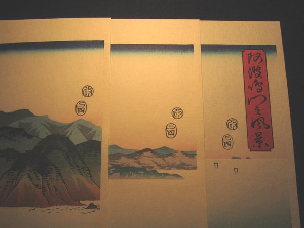 A Beautiful Japanese Woodblock Print Triptych Hiroshige Utagawa Whirlpools of Naruto Straits in Awa Prefecture (2)