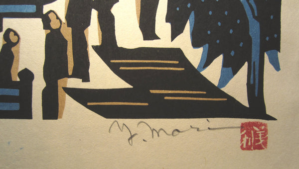 A Great  Orig Japanese Woodblock Print Mori Yoshitoshi Marketplace Asakusa 1960s (8)