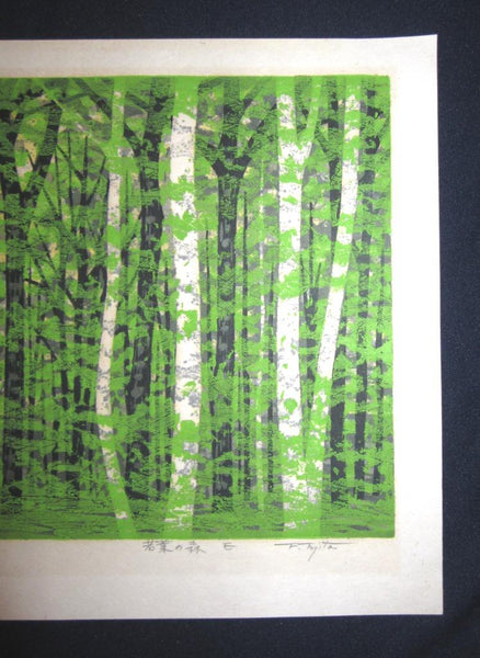 A Great Orig Japanese Woodblock Print Pencil-Signed Limit# Fujita Fumio Forest like Leaves E 1980s