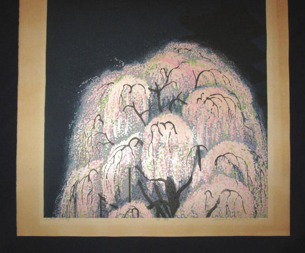A HUGE Orig Japanese Woodblock Print LIMIT# PENCIL SIGN Hayashi Waichi Night Cherry Blossom 1980