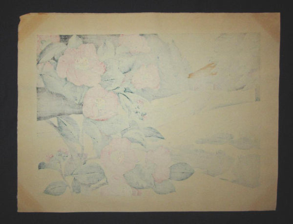 A HUGE Orig Japanese Woodblock Print LIMIT# PENCIL SIGN Hayashi Waichi Camellia 1980