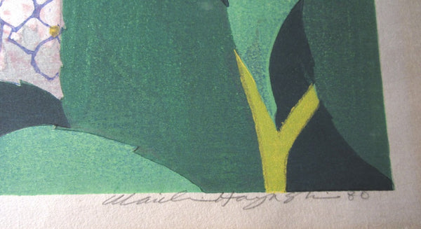 A HUGE Orig Japanese Woodblock Print LIMIT# PENCIL SIGN Hayashi Waichi Hydrangea 1980