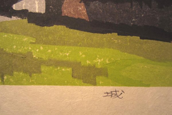A HUGE Orig Japanese Woodblock Print PENCIL Sign Limit# Hashimoto Okiie Castle 1977