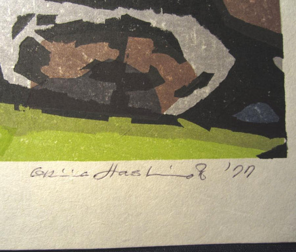 A HUGE Orig Japanese Woodblock Print PENCIL Sign Limit# Hashimoto Okiie Castle 1977