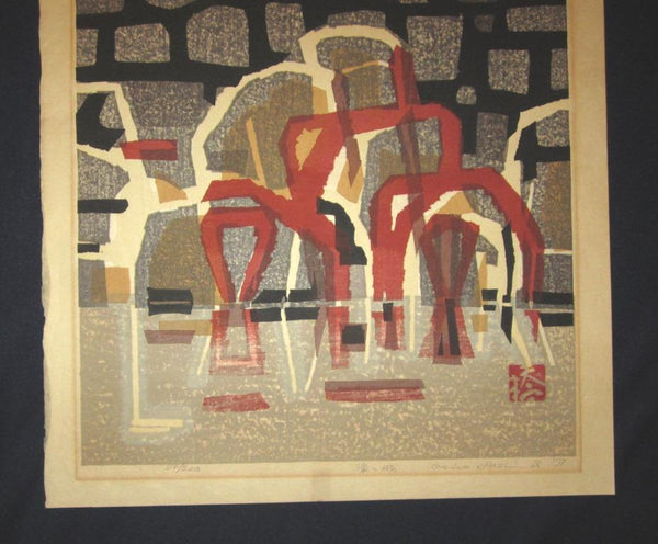 A HUGE Orig Japanese Woodblock Print PENCIL Sign Limit# Hashimoto Okiie Castle Moat 1973