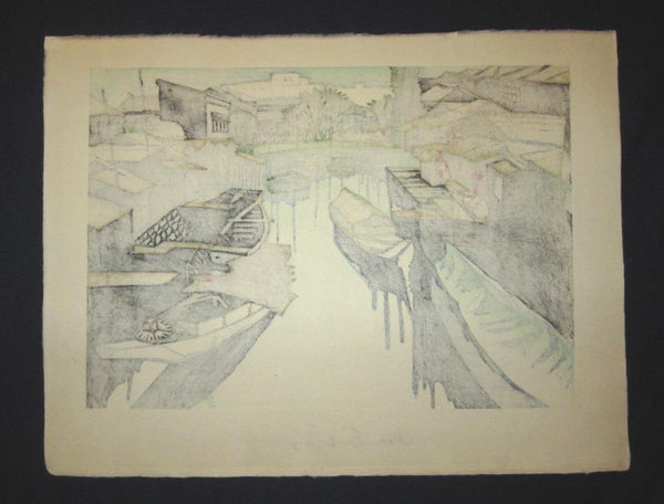 A Huge Huge Orig Japanese Woodblock Print Junichiro Sekino Tsukuda Island WATER MARK (2)