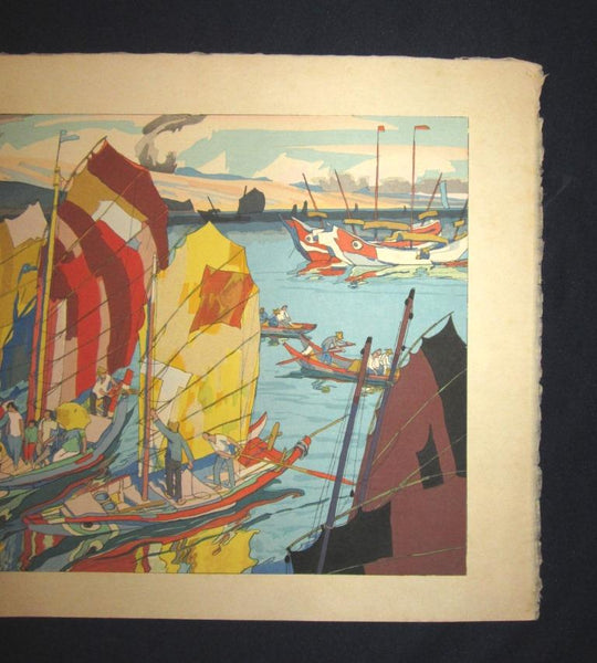 A Great Extra Large Orig Japanese Woodblock Print Ishikawa Toraji after Sudden Shower Original Water Mark 1930s