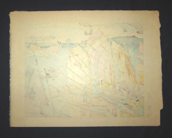 A Great Extra Large Orig Japanese Woodblock Print Ishikawa Toraji after Sudden Shower Original Water Mark 1930s