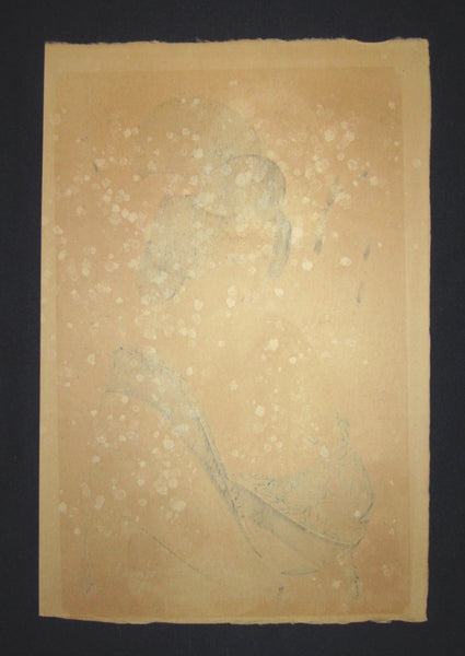 A Great Orig Japanese Woodblock Print Tomoyo Jinbo Plum Nude Bijin March Showa 56 (1981)