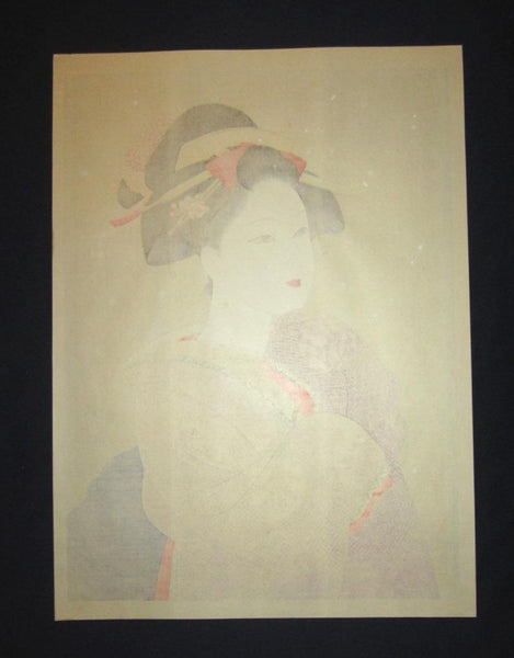 A HUGE Orig Japanese Woodblock Print, LIMIT# PENCIL Sgn Ishida Waka Early Snow (3)