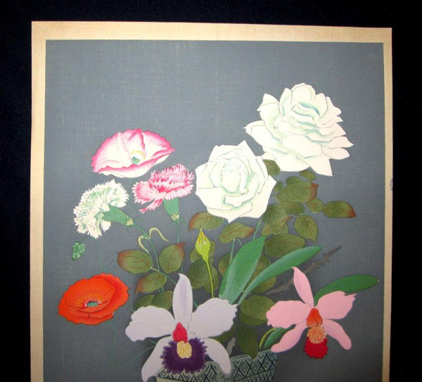 A Great Orig Japanese Woodblock Print Ohno Bafuku Ikabana Flower Arrangement Kyoto Printmaker 1952 ORIGINAL EDITION