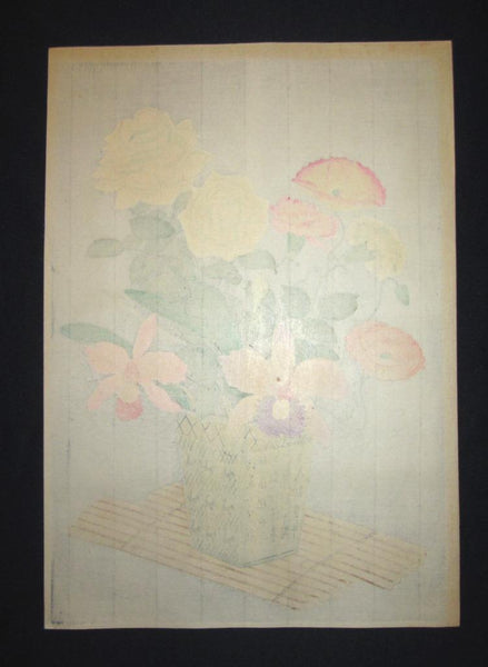 A Great Orig Japanese Woodblock Print Ohno Bafuku Ikabana Flower Arrangement Kyoto Printmaker 1952 ORIGINAL EDITION