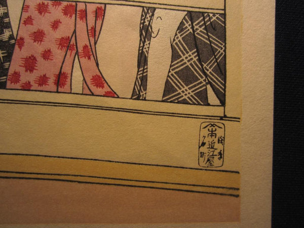 A Great Japanese Woodblock Print Triptych Utamaro Ryogoku Two-country Bridge