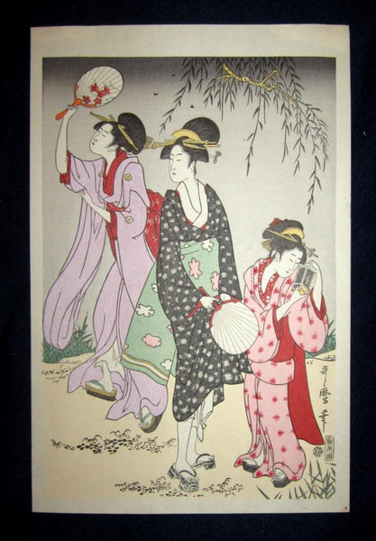 A Great Japanese Woodblock Print Triptych Utamaro Firefly
