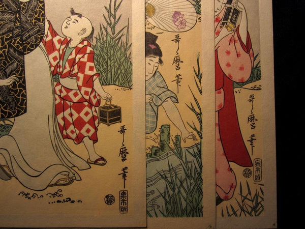 A Great Japanese Woodblock Print Triptych Utamaro Firefly