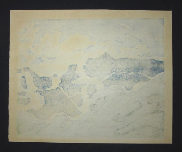 A HUGE Orig Japanese Woodblock Print PENCIL Sign Limit# Hashimoto Okiie 1943 Mountain Daytime