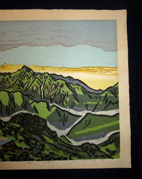 A HUGE Orig Japanese Woodblock Print PENCIL Sign Limit# Hashimoto Okiie 1943 Mountain Morning
