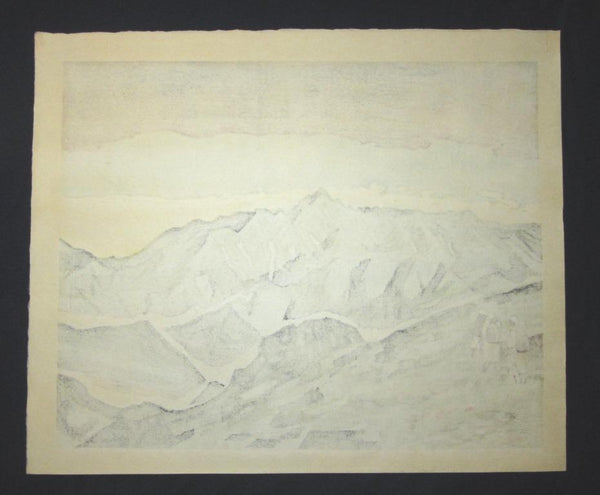 A HUGE Orig Japanese Woodblock Print PENCIL Sign Limit# Hashimoto Okiie 1943 Mountain Morning