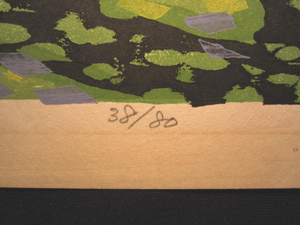 A HUGE Orig Japanese Woodblock Print PENCIL Sign Limit# Hashimoto Okiie 1943 Mountain Morning