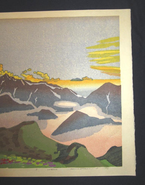 A HUGE Orig Japanese Woodblock Print PENCIL Sign Limit# Hashimoto Okiie 1943 Mountain Evening