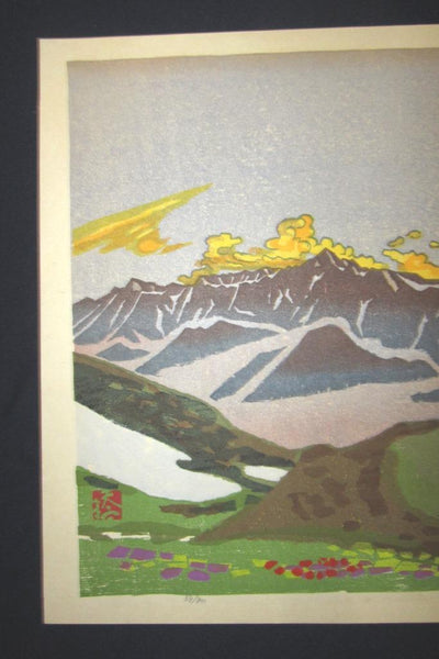 A HUGE Orig Japanese Woodblock Print PENCIL Sign Limit# Hashimoto Okiie 1943 Mountain Evening