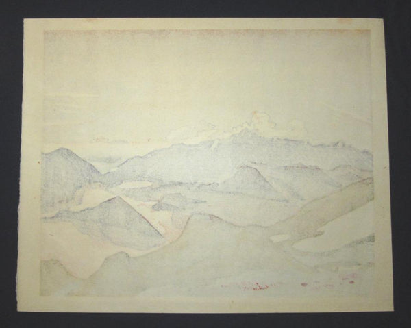 A HUGE Orig Japanese Woodblock Print PENCIL Sign Limit# Hashimoto Okiie 1943 Mountain Evening