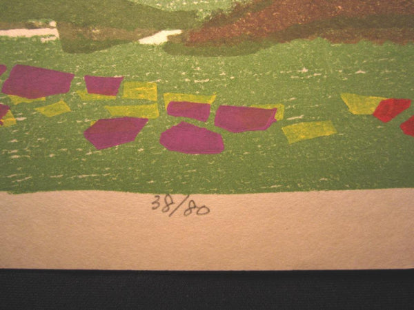 A HUGE Orig Japanese Woodblock Print PENCIL Sign Limit# Hashimoto Okiie 1943 Mountain Evening