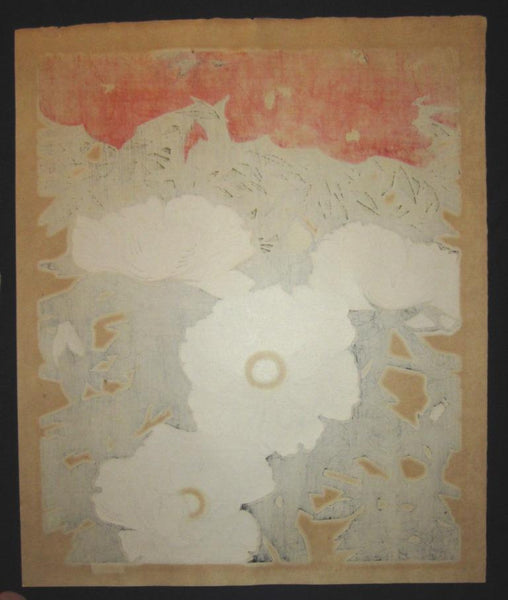 A HUGE Orig Japanese Woodblock Print PENCIL Sign Limit# Hashimoto Okiie Peony 1974