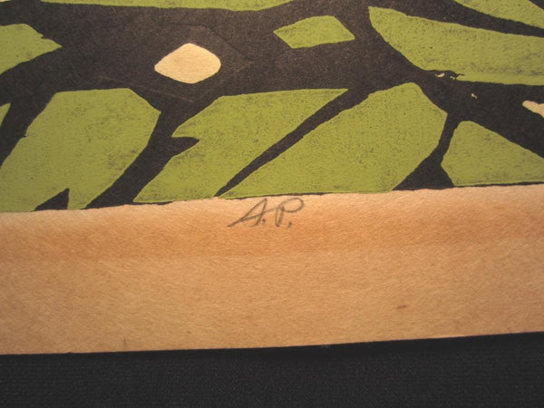A HUGE Orig Japanese Woodblock Print PENCIL Sign Limit# Hashimoto Okiie Peony 1974
